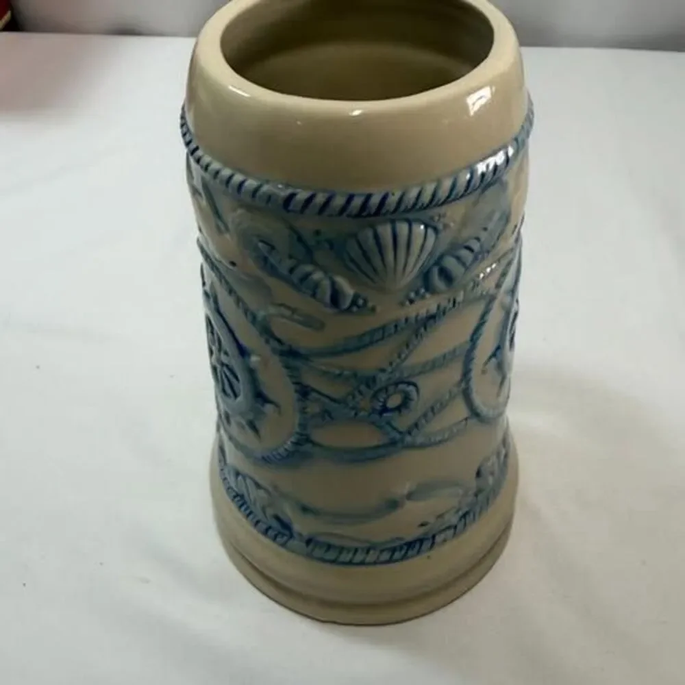 Vintage WCL Beer Stein Nautical Lighthouse Fish Shells Buoy Mug Made in China